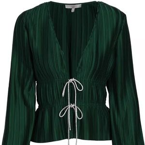 Wayf Payton Tie-Front Blouse. Emerald Green, Size SMALL. NWT